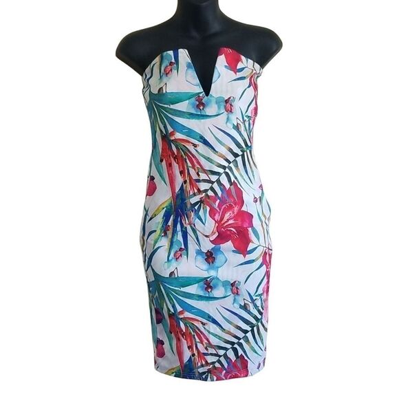 Boohoo Strapless Floral Mini Dress Sz 4 - Picture 1 of 8